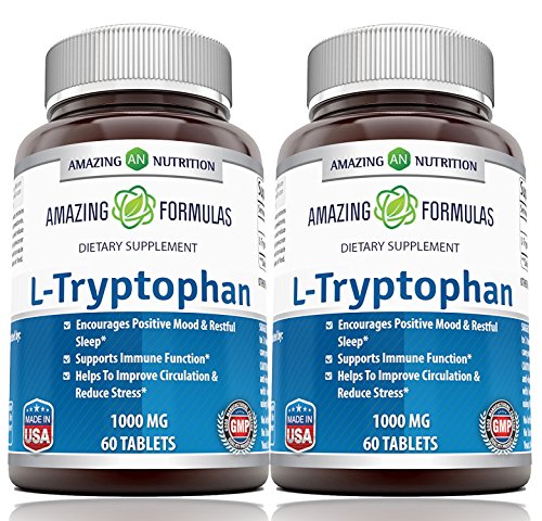 Product Cover Amazing Formulas L-Tryptophan - 1000 Mg, Tablets - Non-GMO - Encourages Positive Mood & Restful Sleep - Supports Immune Function - Helps to Improve Circulation & Reduce Stress* (60 Count (Pack of 2))