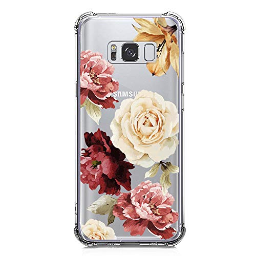 Product Cover KIOMY Galaxy S8 Case, Crystal Clear Case with Design Rose Flowers Pattern Print Bumper Protective Shockproof Case for Samsung Galaxy S8 Flexible Soft Gel Silicone TPU Floral Cover for Girls Women