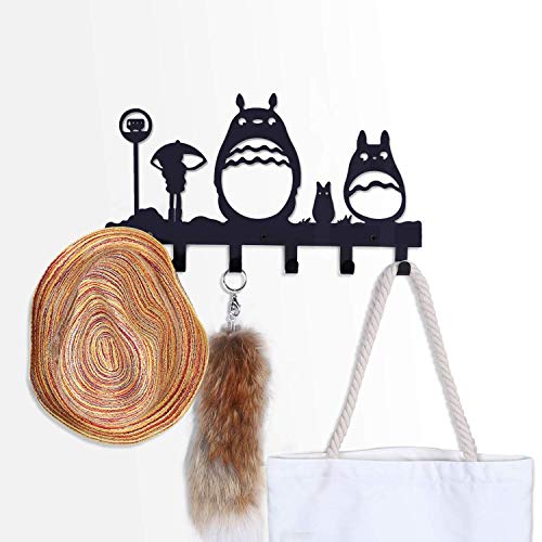Product Cover CoolPlus Coat Hooks Wall Mounted Entryway Dog Leash and Key Holder Belt and Hat Organizer Totoro Pattern Sweet Black