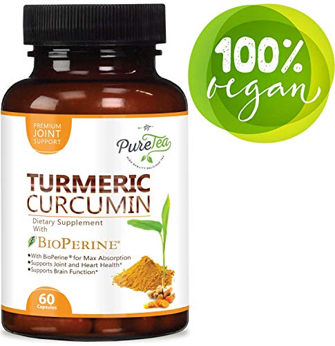 Product Cover Turmeric Curcumin 95% Highest Potency Curcuminoids 1950mg with Bioperine Black Pepper for Best Absorption, Made in USA, Best Vegan Joint Pain Relief, Turmeric Pills by PureTea - 60 Capsules