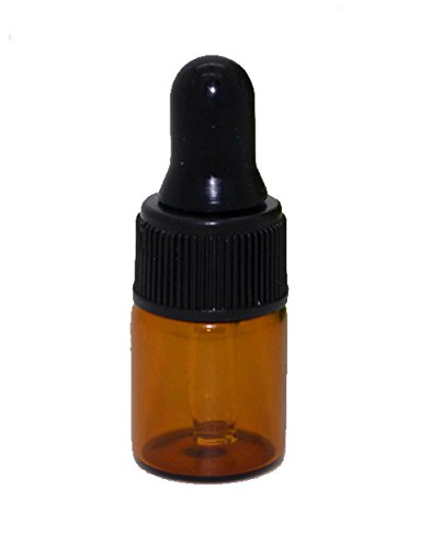 Product Cover 50Pcs Mini 2ML Empty Refillable Amber Glass Essential Oil Bottles Perfume Cosmetic Liquid Aromatherapy Lotion Sample Storage Containers Vials Jars with Eye Dropper Dispenser, Black Screw Cap