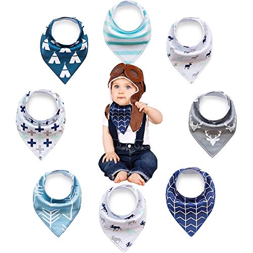 Product Cover Olyssa & Co Baby Bandana Drool Bibs for Drooling Teething Boys - 8 Pack + Bonus - Free -Teething Ring - Super Soft Organic Cotton Front & Ultra Absorbent Backing. Perfect Baby Shower Gift Set.