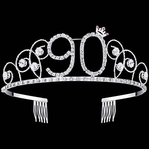 Product Cover BABEYOND Crystal Birthday Tiara Crown Princess Birthday Crown Hair Accessories Happy 90th Birthday Crown Tiara for Women (90 Birth)