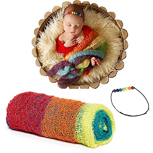 Product Cover Newborn Baby Photography Props - Long Ripple Wrap Blanket and Lace Beads Headband (Multicoloured-2)