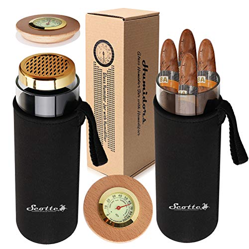 Product Cover Scotte Cigar Case Humidor Gift Box Cigars jar humidifiers-Cigar Hygrometer humidifier-Travel Cigar Tube for 4 to 5 Cigars (Black)
