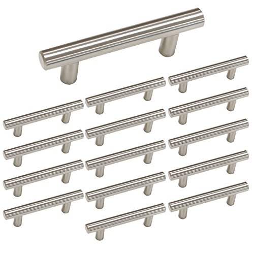 Product Cover 15 Pack |Cabinet Handles Brushed Nickel Cabinet Pulls - homdiy Cabinet Hardware 2-1/2in Hole Centers Drawer Pulls Kitchen Cupboard Euro T Bar Dresser Pulls 201SN