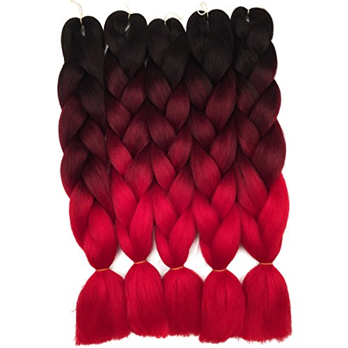 Product Cover 5 Pieces Ombre Synthetic Braiding Hair Jumbo Braids Hair Braiding Kanekalon Mambo Twist Synthetic Hair Extension (24, black-purple-red) (24, black-wine-red)