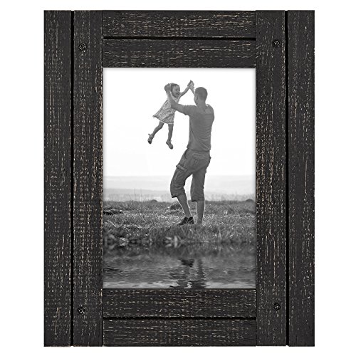 Product Cover Americanflat 5x7 Charcoal Black Distressed Wood Frame - Made to Display 5x7 Photos - Ready to Hang - Ready to Stand - Built-in Easel