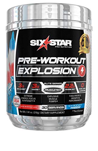 Product Cover Six Star Explosion Pre Workout, Powerful Pre Workout Powder with Extreme Energy, Focus and Intensity, Icy Rocket Freeze, 30 Servings