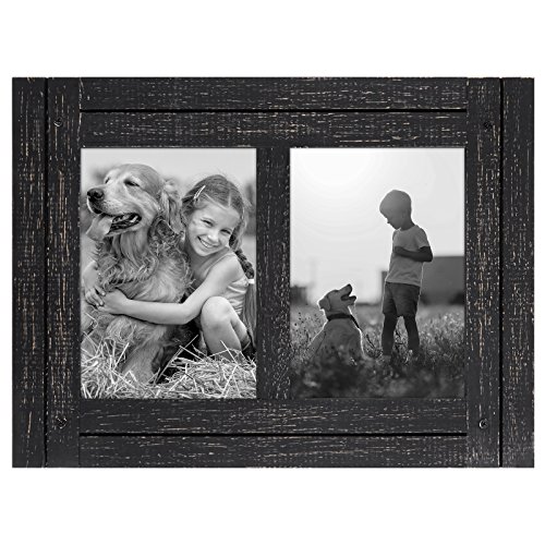 Product Cover Americanflat 5x7 Charcoal Black Collage Distressed Wood Frame - Made to Display 2 5x7 Photos - Ready to Hang or Stand with Built in Easel