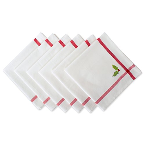 Product Cover DII Embroidered Corner Christmas & Holiday Tabletop Collection, Napkin Set, Holly 6 Piece