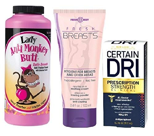 Product Cover FRESH BREASTS 3.4 oz, Lady Anti Monkey Butt and Certain Dri 1.2 oz Roll On NO SWEAT LADY BODY BUNDLE Female Antiperspirant Deodorant Hygiene Kit