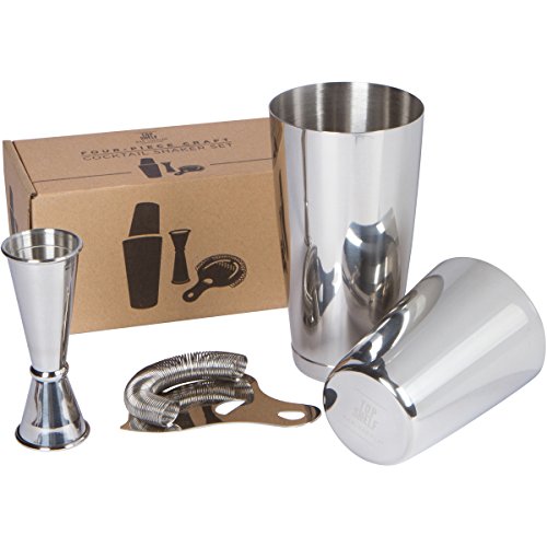 Product Cover Boston Shaker Set: Professional two-piece Stainless Steel Cocktail Shaker set with Hawthorne Strainer and Japanese Jigger