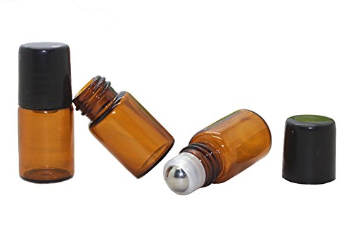 Product Cover 30 Pcs Mini 2ML Amber Glass Roller Bottles Refillable Aromatherapy Perfume Essential Oil Roll On Bottle Container Vials Jars Tube with Metal Ball