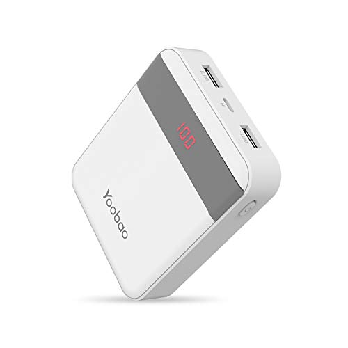 Product Cover Yoobao Portable Charger 10000mAh Power Bank Compact External Battery Pack 2 Input & 2 Output LED Display Powerbank Compatible with iPhone Xs/Xr/X/8, iPad, Samsung, Google, Oneplus and More - White