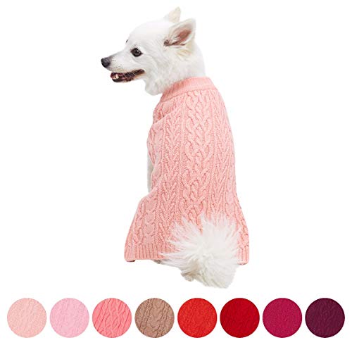 Product Cover Blueberry Pet Classic Wool Blend Cable Knit Pullover Dog Sweater in Coral Almond, Back Length 14