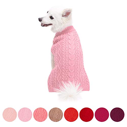 Product Cover Blueberry Pet Classic Wool Blend Cable Knit Pullover Dog Sweater in Muted Pink, Back Length 20