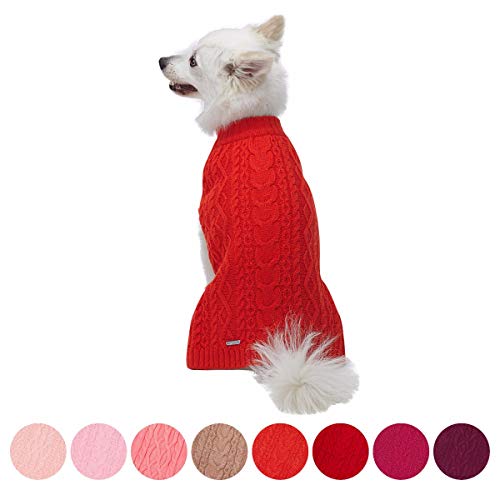 Product Cover Blueberry Pet Classic Wool Blend Cable Knit Pullover Dog Sweater in Tomato, Back Length 14