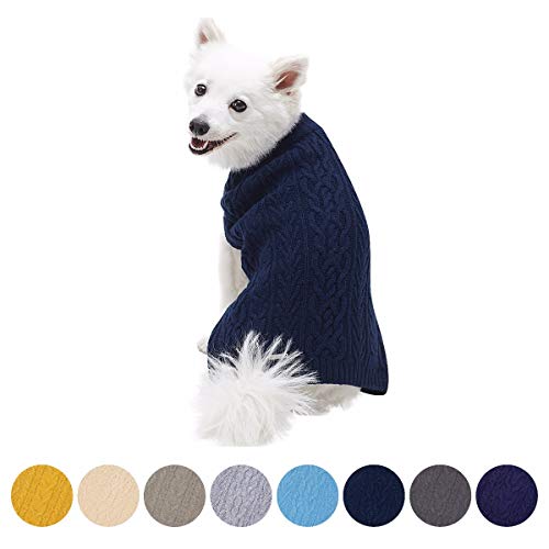 Product Cover Blueberry Pet Classic Wool Blend Cable Knit Pullover Dog Sweater in Dress Blue, Back Length 14