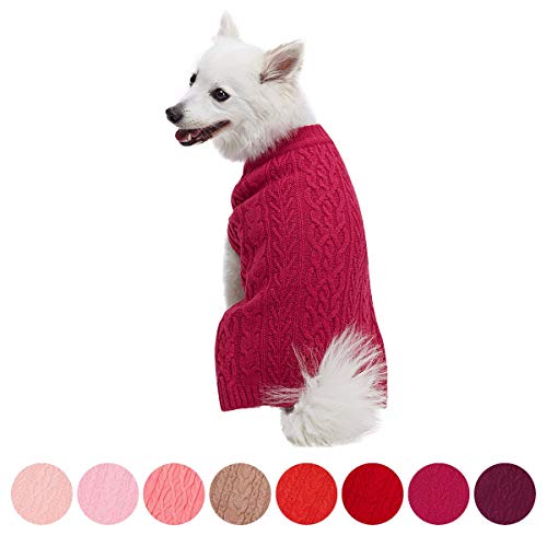 Product Cover Blueberry Pet Classic Wool Blend Cable Knit Pullover Dog Sweater in Cerise Pink, Back Length 14