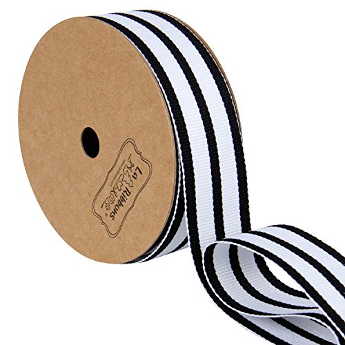 Product Cover LaRibbons Black and White Sparse Stripes Grosgrain Ribbon/Gift Wrap Ribbon, 1 Inch by 10 Yard/Spool