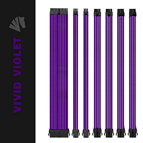 Product Cover Asiahorse Customization Mod Sleeve Extension Power Supply Cable Kit 18AWG ATX/EPS/8-pin PCI-E/6-pin PCI-E (Purple)