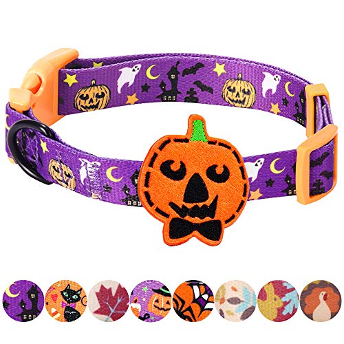 Product Cover Blueberry Pet 8 Patterns Halloween Darkness Deserted Castle Designer Adjustable Dog Collar with Decoration, Small, Neck 12