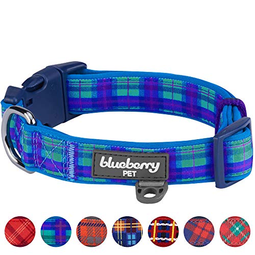 Product Cover Blueberry Pet 7 Patterns Soft & Comfy Scottish Hudson Blue Plaid Tartan Style Designer Padded Adjustable Dog Collar, Small, Neck 12