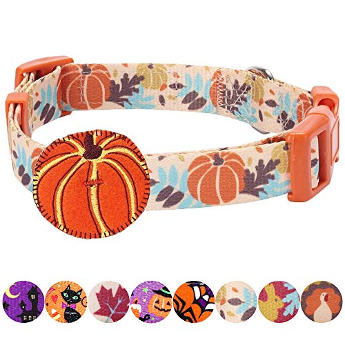 Product Cover Blueberry Pet 8 Patterns Thanksgiving Fall Harvest Festival Pumpkin Designer Adjustable Dog Collar with Decoration, Small, Neck 12