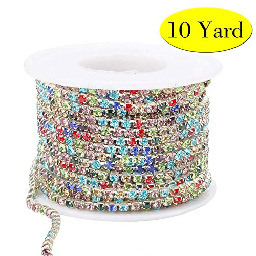 Product Cover 10Yard 2.8MM Clear Crystal Rhinestone Chain Close Trim Cup Chain Bulk for Craft Jewelry Making (Multicolored)