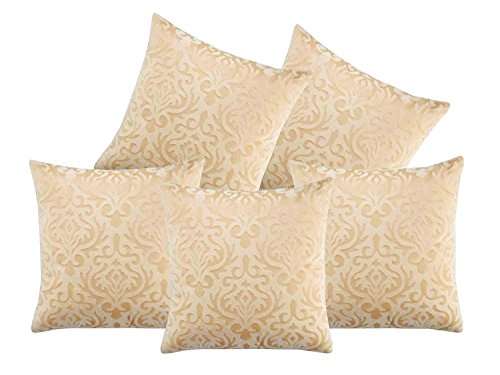 Product Cover Czar Home Velvet Cream Cushion Covers (Beige, 16x16-inches) - Set of 5