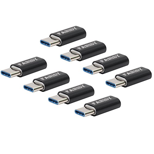 Product Cover FANISY Type C USB-C Adapter 8-Pack, Micro USB to USB C Adapter Compatible for MacBook ChromeBook Pixel Galaxy S10 S9 S8 Plus Note 10 and More Type C Cable - Black (USB C Adapter 8-Pack)
