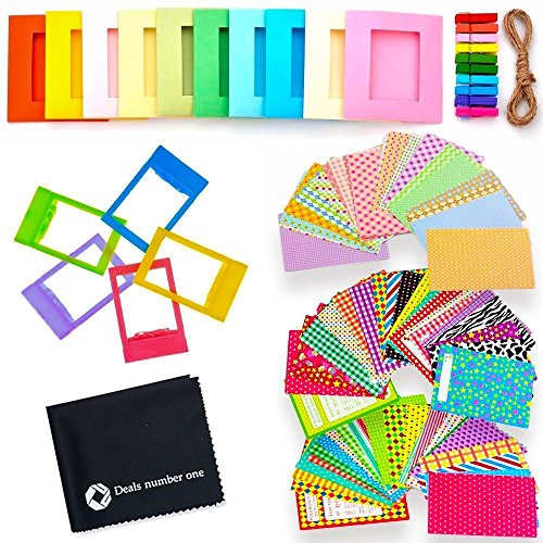 Product Cover 5 in 1 Colorful Bundle Kit Accessories for Fujifilm Instax Mini 9/8 Camera - Assorted Accessory Pack of Sticker Frames, Plastic Desk Frame, Hanging Clips with String (Basic)