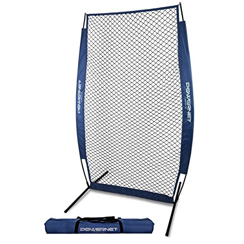 Product Cover PowerNet I-Screen with Frame and Carry Bag (Navy) | Portable Baseball Pitcher Protection at Batting Practice | Instant Player and Coach Protector from Line Drives Grounders | Heavy Duty Netting