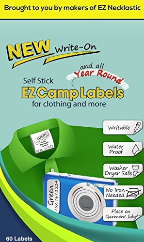 Product Cover SELF-Stick Write-ON EZ Camp Labels for Clothing and All Personal Items - 60 No-Iron Kids Clothing Labels - Washer and Dryer Safe