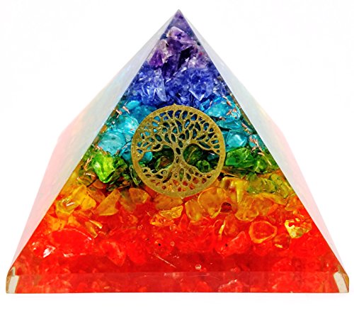 Product Cover 7 Chakra Crystal Tree of Life Orgone Pyramid Kit/Includes 4 Crystal Quartz Energy Points/EMF Protection Meditation Yoga Energy Generator ...