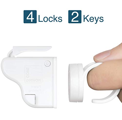Product Cover Roving Cove Magnetic Cabinet Locks | Child Safety Cabinet Drawer Cupboard Latch | Kitchen Baby Proof | Adhesive | Magnet | Safe Lock | New: Universal Polarity | 4 Locks + 2 Ring Keys