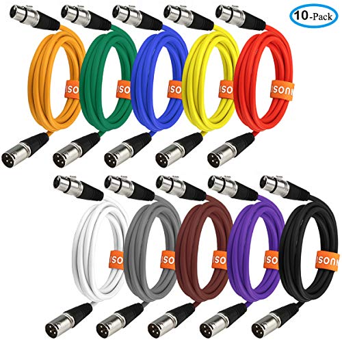 Product Cover NUOSIYA XLR Cable Colored Microphone Patch Cable 6 feet, XLR Male to Female mic Cables(10-Pack), 3 pin Double Shielded Balanced DMX Cables/XLR Cables.