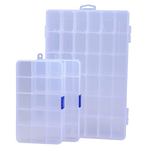 Product Cover ECROCY Plastic Jewelry Box Organizer, Storage Container with Adjustable Divider Removable Grid Compartment - 3 Pack(1pc 36 Grids and 2pc 15 Grids)