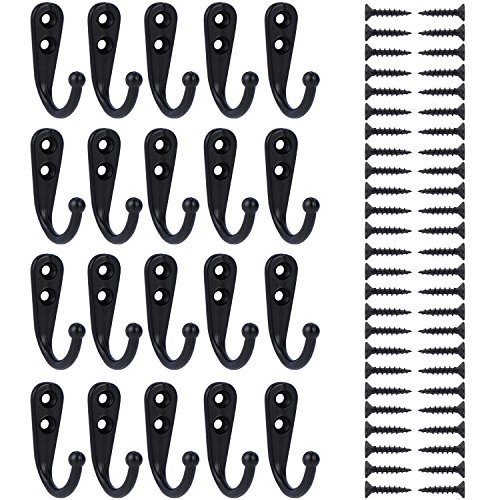 Product Cover eBoot 20 Pieces Wall Mounted Hook Robe Hooks Single Coat Hanger and 50 Pieces Screws (Black)