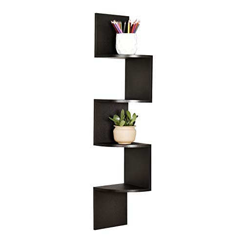 Product Cover WELLAND Zig Zag 4 Tiers Black Finished Floating Shelf,Wall Mounted Corner Wall Shelf for Bed Room,Living Room,Kitchen and So on