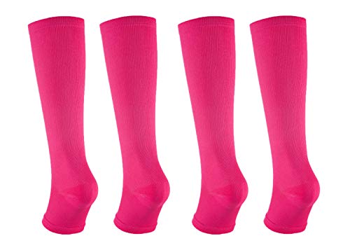 Product Cover 2Pair Open Toe Compression Knee High Anti-Fatigue Sock Calf Support Stocking (L / XL, Rose + Rose)