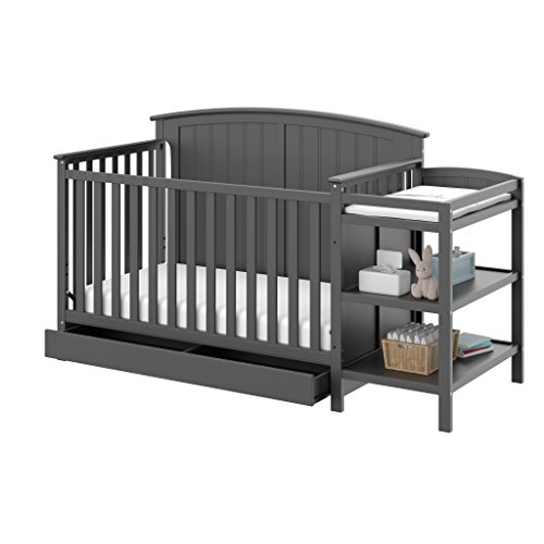 Product Cover Storkcraft Steveston 4-IN-1 Convertible Crib and Changer with Drawer, Gray Easily Converts to Toddler Bed, Day Bed or Full Bed, 3 Position Adjustable Height Mattress