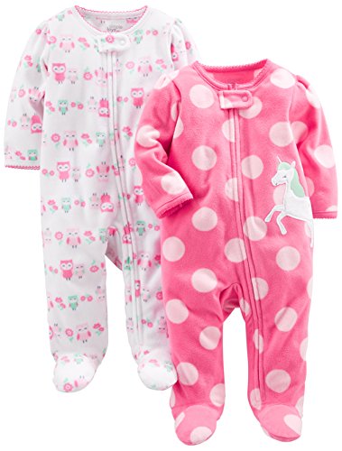 Product Cover Simple Joys by Carter's Baby Girls' 2-Pack Fleece Footed Sleep and Play, Owl,Unicorn, Newborn
