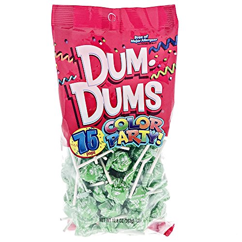 Product Cover Bright Green Dum Dums Color Party - Sour Apple Flavored - 75 Count Bag - 12.8 ounces - Includes Free How To Build a Candy Buffet Guide