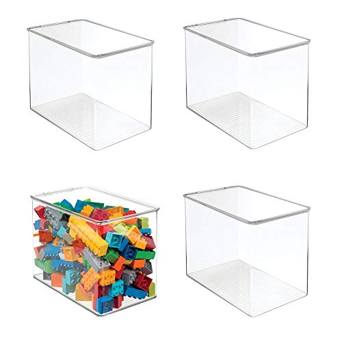Product Cover mDesign Stackable Closet Plastic Storage Bin Box with Lid - Container for Organizing Child's/Kids Toys, Action Figures, Crayons, Markers, Building Blocks, Puzzles, Crafts - 9