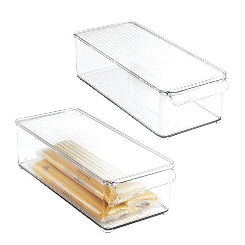 Product Cover mDesign Plastic Food Storage Container Bin with Lid and Handle for Kitchen, Pantry, Cabinet, Fridge, Freezer - Organizer for Snacks, Produce, Vegetables, Pasta - 2 Pack - Clear
