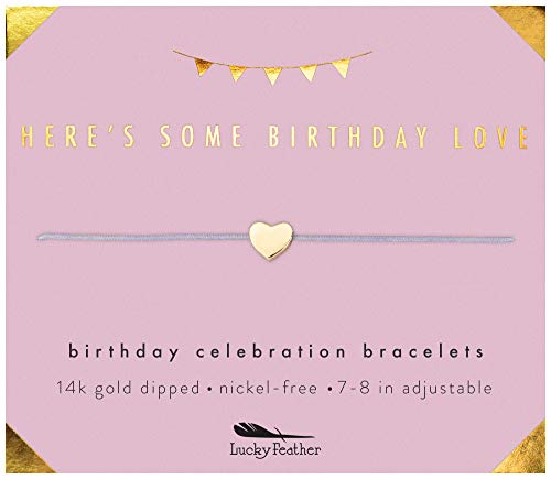 Product Cover Lucky Feather Happy Birthday Gifts for Women and Girls - 14K Gold Dipped Love Heart Bracelet for Girls on Adjustable 7