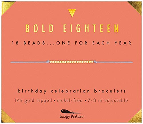Product Cover Lucky Feather Milestone 18th Birthday Gifts For Girls - 14K Gold Dipped Beads Bracelet on Adjustable 7