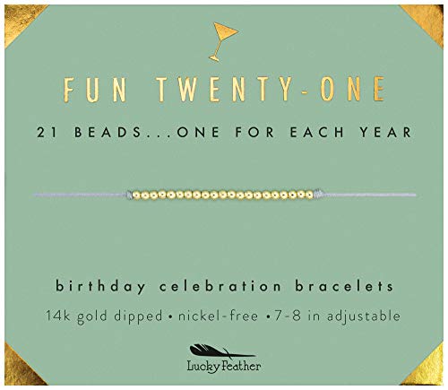Product Cover Lucky Feather 21st Birthday Gifts For Her - 14K Gold Dipped Beads Bracelet on Adjustable 7